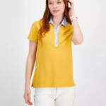 Tommy Hilfiger Striped-Collar Polo Shirt Women's S Deep Maize Short Sleeve