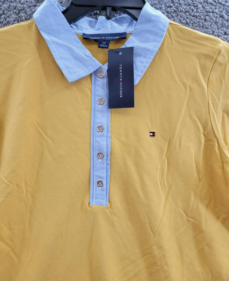 Tommy Hilfiger Striped-Collar Polo Shirt Women's S Deep Maize Short Sleeve