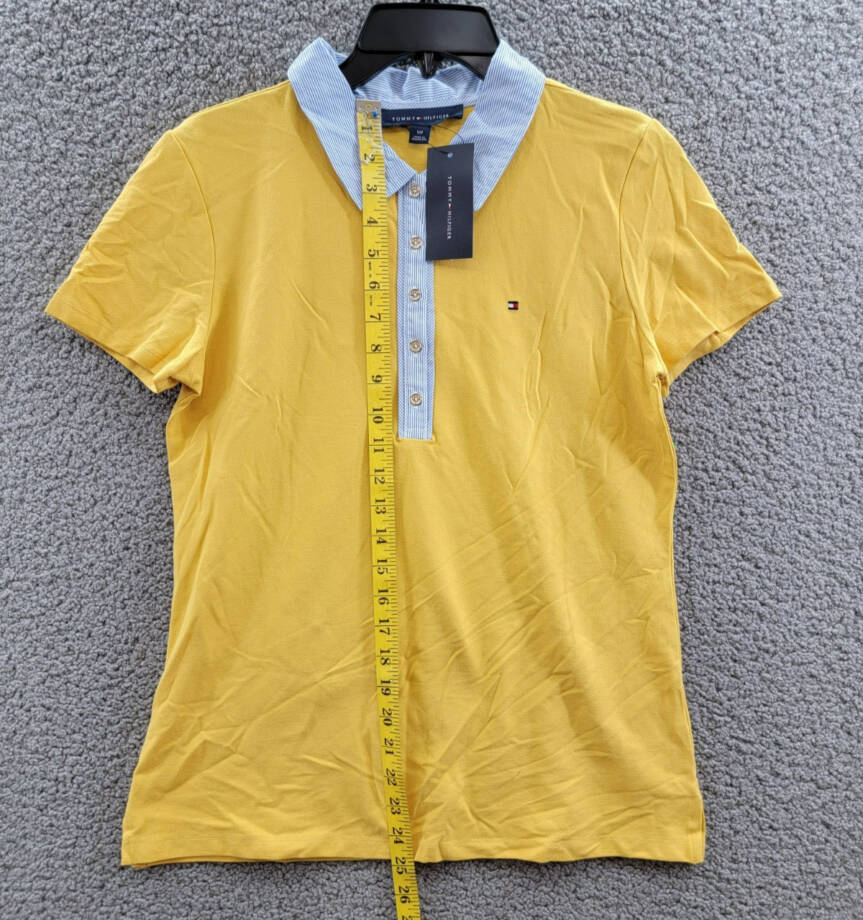 Tommy Hilfiger Striped-Collar Polo Shirt Women's S Deep Maize Short Sleeve