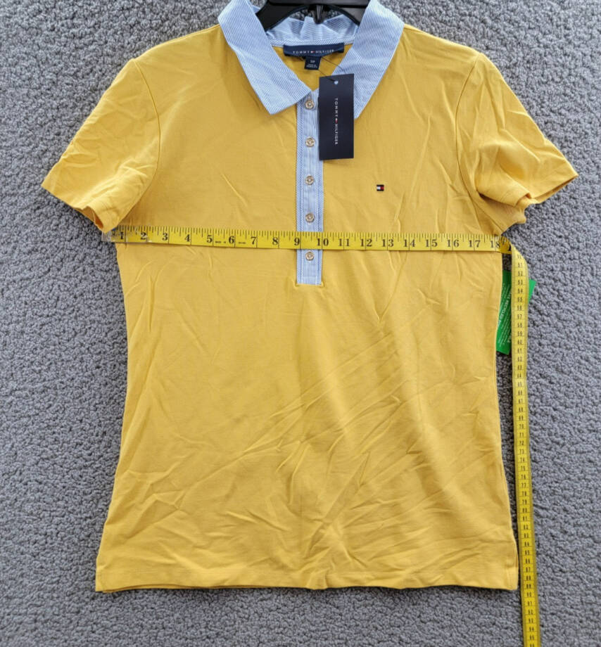 Tommy Hilfiger Striped-Collar Polo Shirt Women's S Deep Maize Short Sleeve