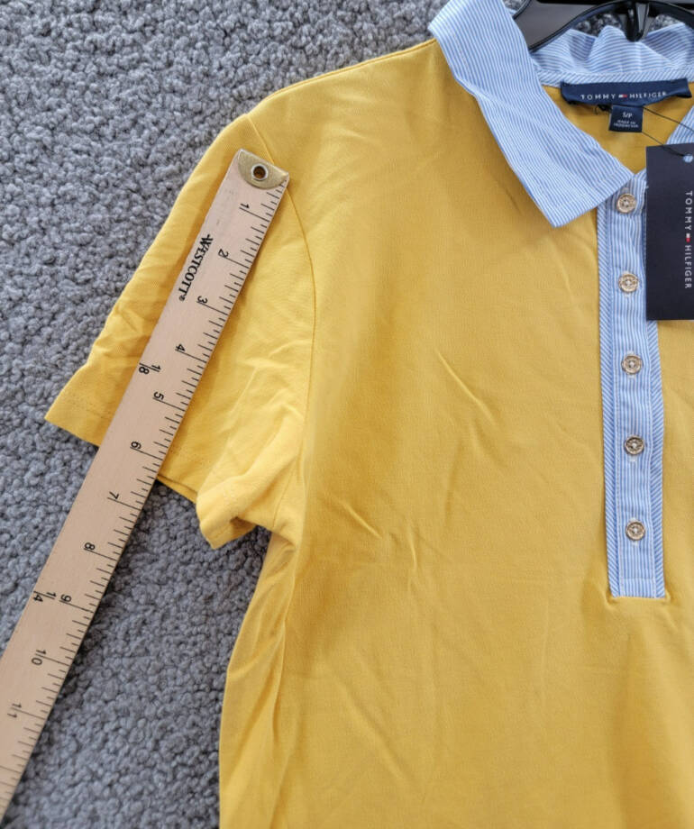 Tommy Hilfiger Striped-Collar Polo Shirt Women's S Deep Maize Short Sleeve