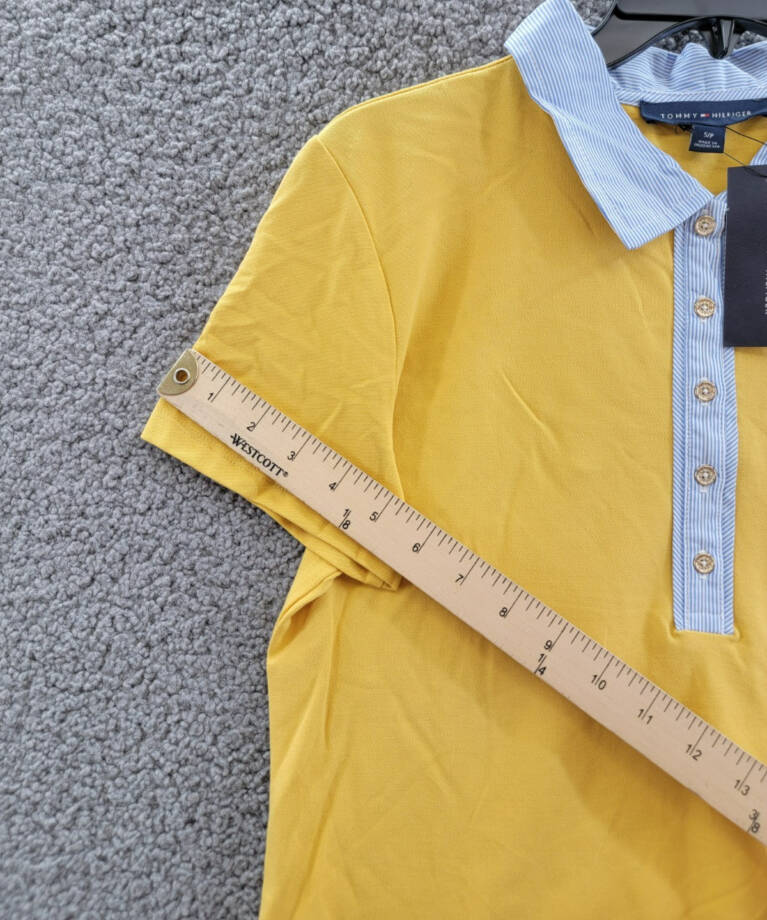 Tommy Hilfiger Striped-Collar Polo Shirt Women's S Deep Maize Short Sleeve