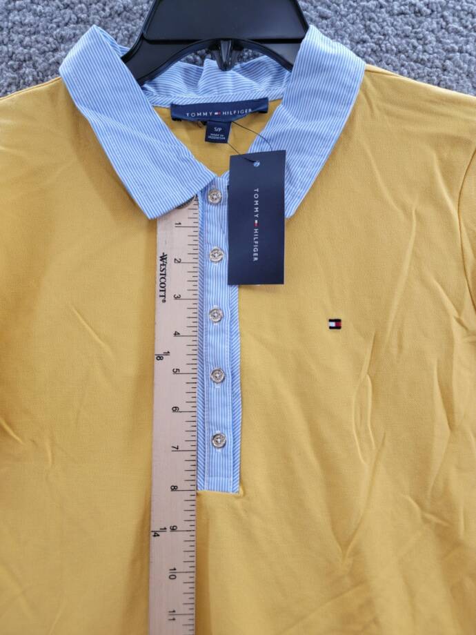 Tommy Hilfiger Striped-Collar Polo Shirt Women's S Deep Maize Short Sleeve