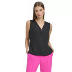 DKNY Sleeveless Plain V-Neck Blouse Women's XS Black Solid Pullover