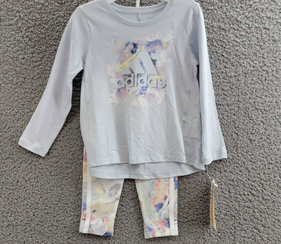 adidas 2-Pc. Long-Sleeve T-Shirt & Printed Leggings Set Little Girl 2T Halo Blue