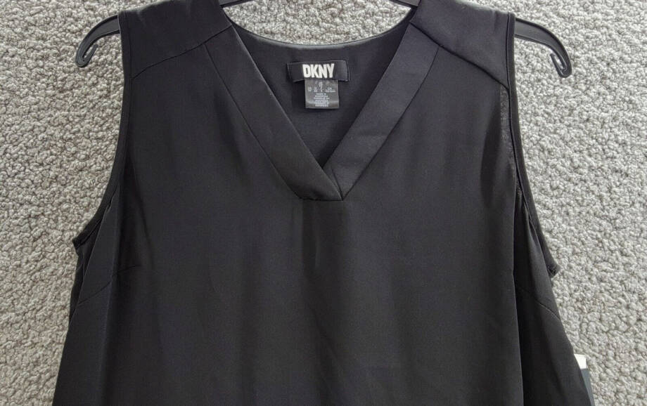 DKNY Sleeveless Plain V-Neck Blouse Women's XS Black Solid Pullover
