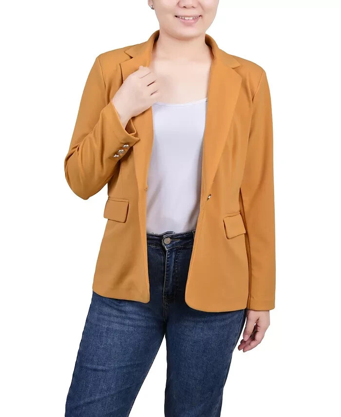 NY Collection Petite Long Sleeve Scuba Crepe Jacket Womens PM Tinsel Long Sleeve