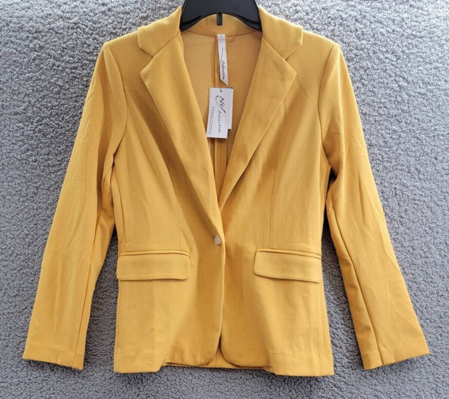 NY Collection Petite Long Sleeve Scuba Crepe Jacket Womens PM Tinsel Long Sleeve
