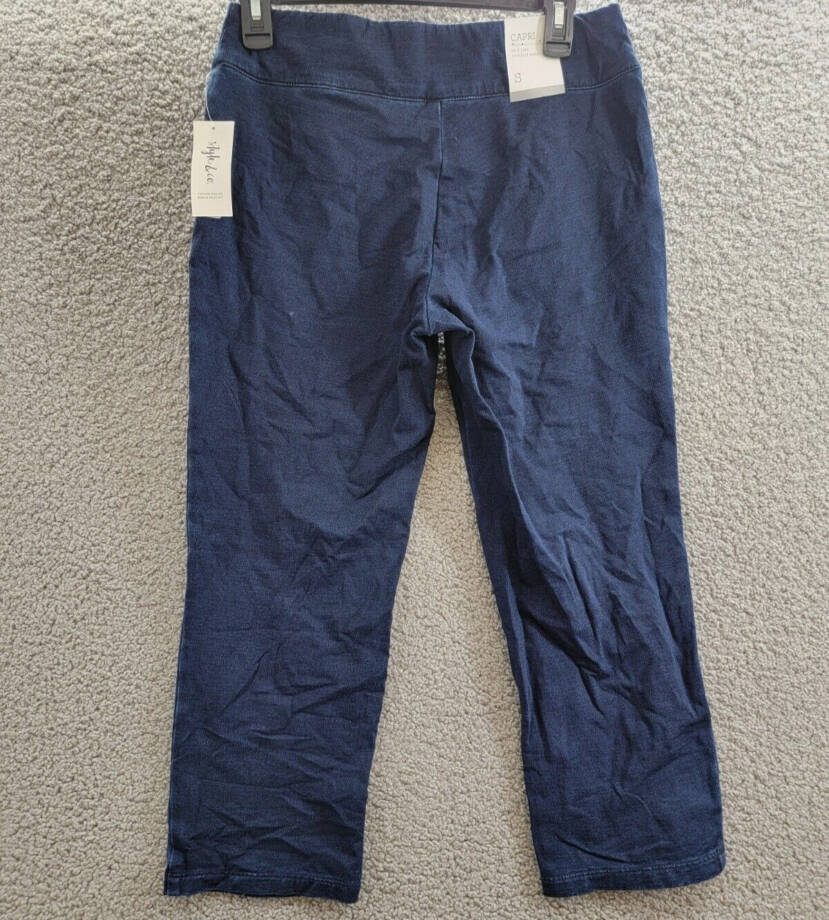 Style & Co Knit Pull-On Cropped Pants Women's Small Galaxy Wash Faux Zip Pockets