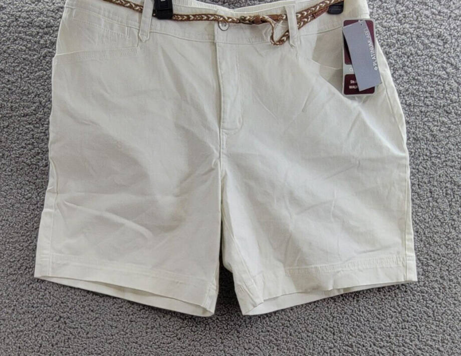 Lee Platinum Georgia Belted Shorts Women's 16 White Side Pockets Button Zip