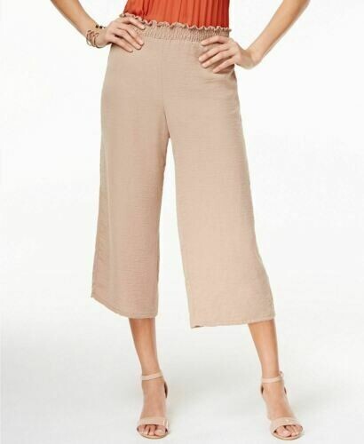 NY Collection Elastic-Waist Wide Leg Culotte Pants Women's XL Brown Solid PullOn