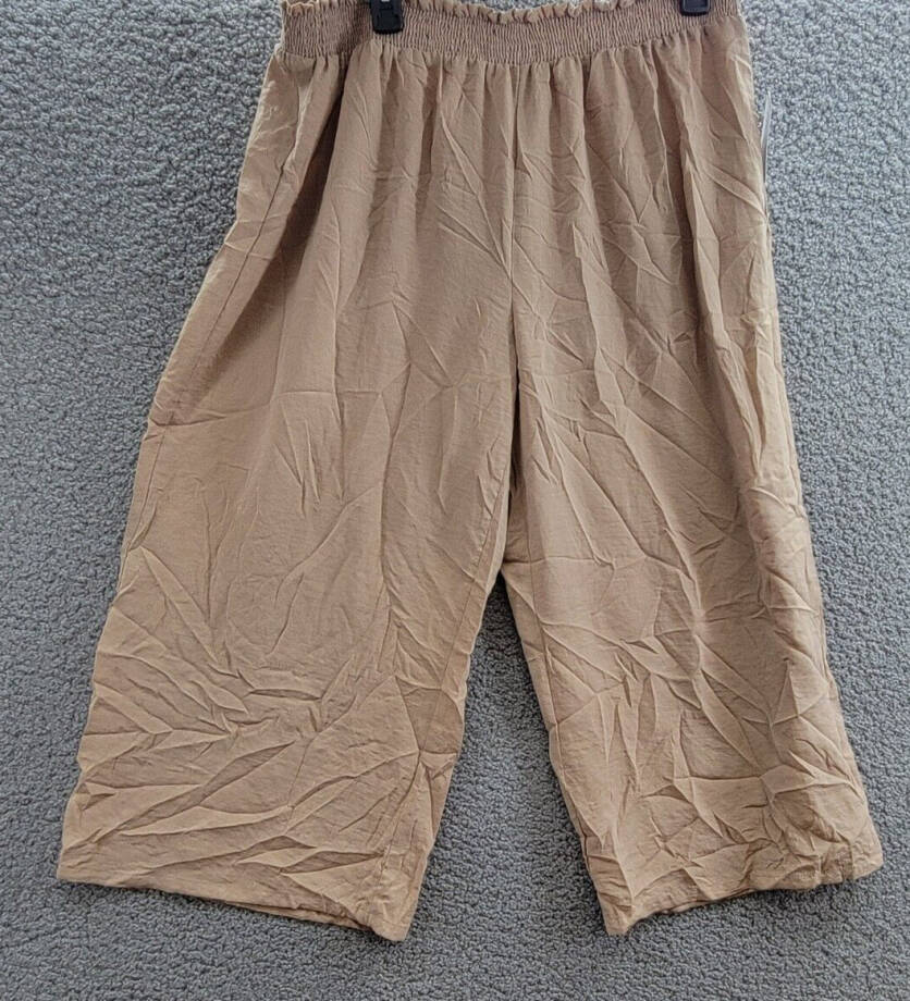 NY Collection Elastic-Waist Wide Leg Culotte Pants Women's XL Brown Solid PullOn