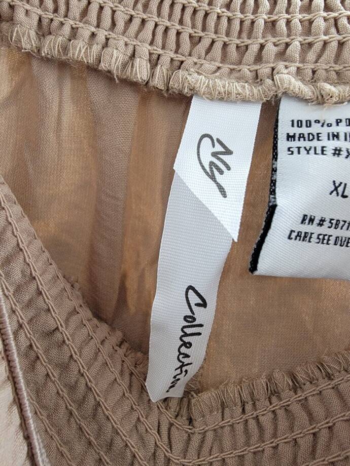 NY Collection Elastic-Waist Wide Leg Culotte Pants Women's XL Brown Solid PullOn