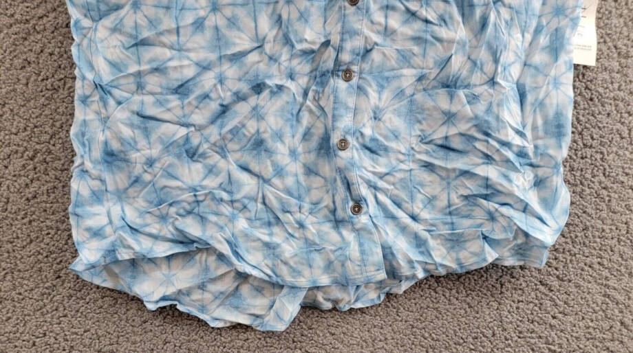 Style & Co Short-Sleeve Printed Button Up Shirt Women's M Ride Dye Blue Collared