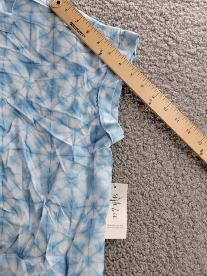 Style & Co Short-Sleeve Printed Button Up Shirt Women's M Ride Dye Blue Collared