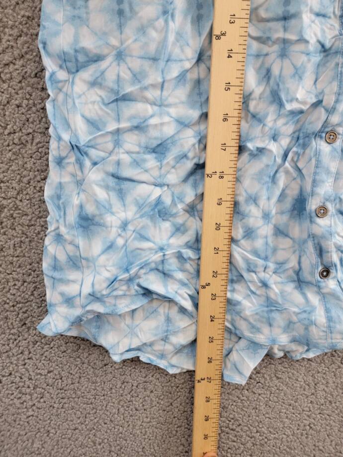 Style & Co Short-Sleeve Printed Button Up Shirt Women's M Ride Dye Blue Collared