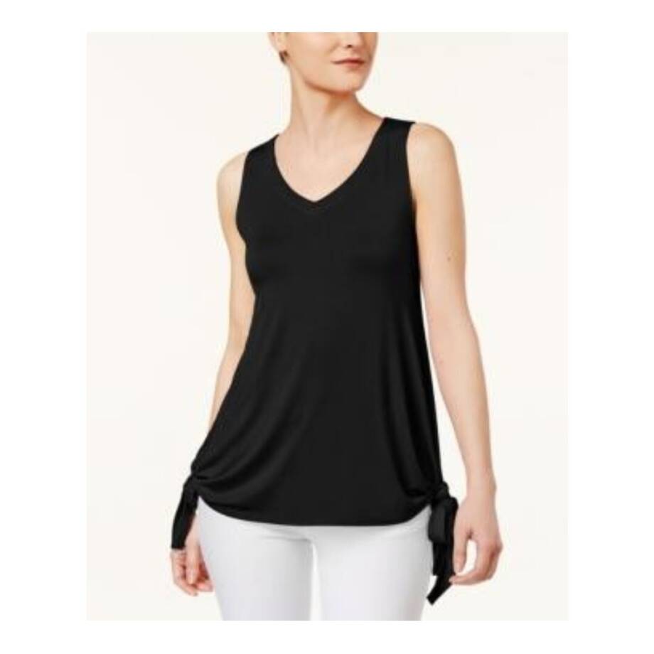 Cable & Gauge Cupio Sleeveless Tie-Hem Top Women's M Black V-Neck Pullover