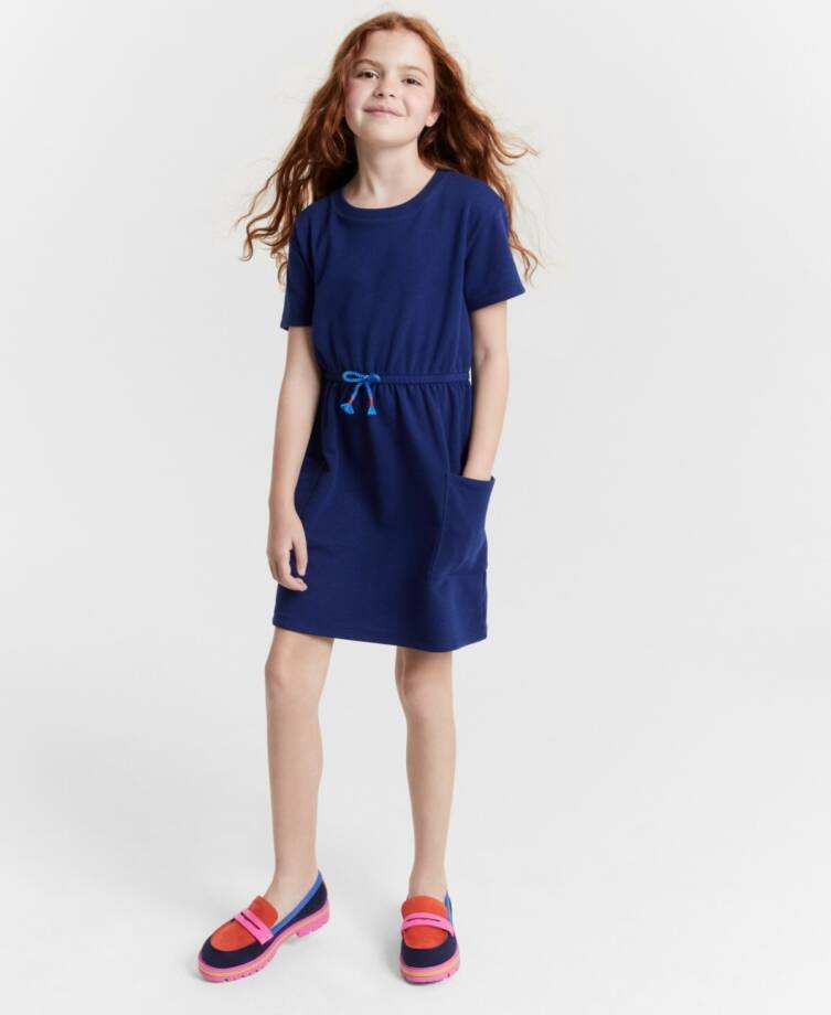 Epic Threads French Terry Dress Girls L (14-16) Medieval Blue Drawstring Waist