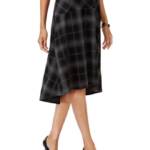 NY Collection Plaid Hi-Low Asymmetrical Skirt Women's XL Gray Elastic Waist