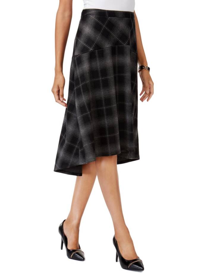 NY Collection Plaid Hi-Low Asymmetrical Skirt Women's XL Gray Elastic Waist