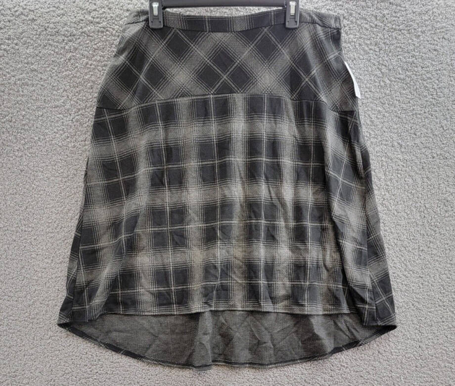 NY Collection Plaid Hi-Low Asymmetrical Skirt Women's XL Gray Elastic Waist