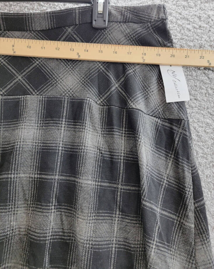 NY Collection Plaid Hi-Low Asymmetrical Skirt Women's XL Gray Elastic Waist