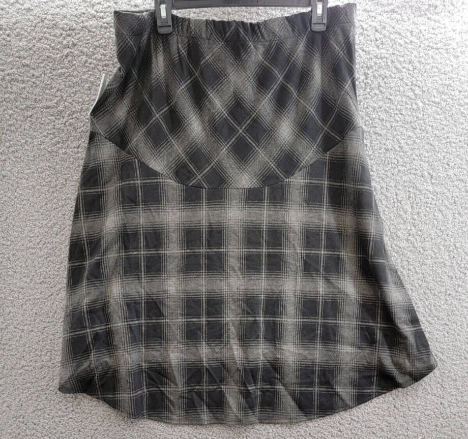 NY Collection Plaid Hi-Low Asymmetrical Skirt Women's XL Gray Elastic Waist
