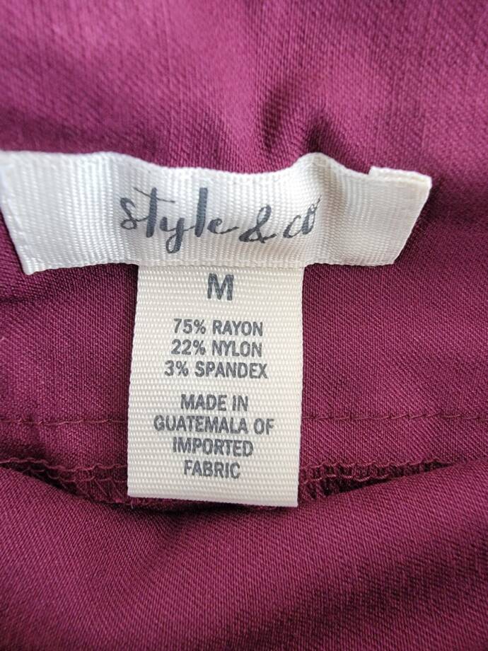 Style & Co Pull-On Cropped Pants Women's M Orchard Vines Solid Elastic Waist