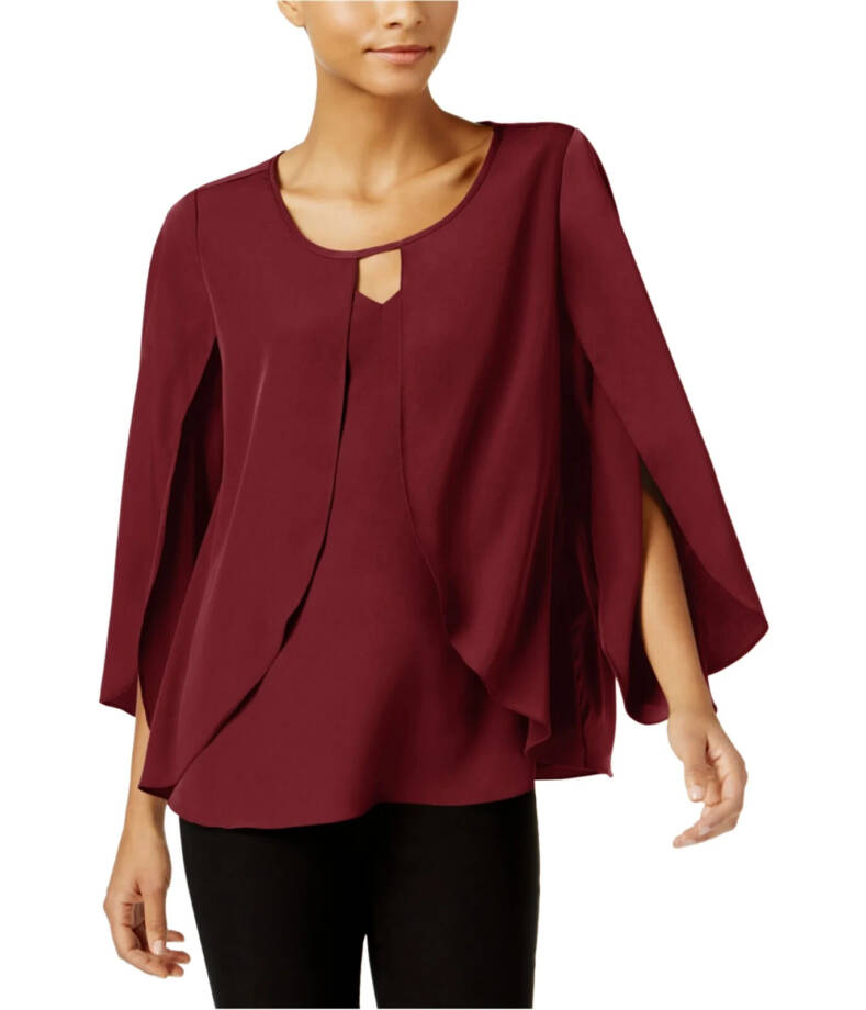 NY Collection Keyhole Cape Blouse Women's S Pomegranate Scoop Neck Pullover L/S