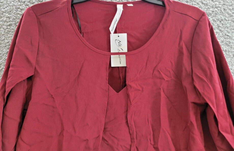 NY Collection Keyhole Cape Blouse Women's S Pomegranate Scoop Neck Pullover L/S