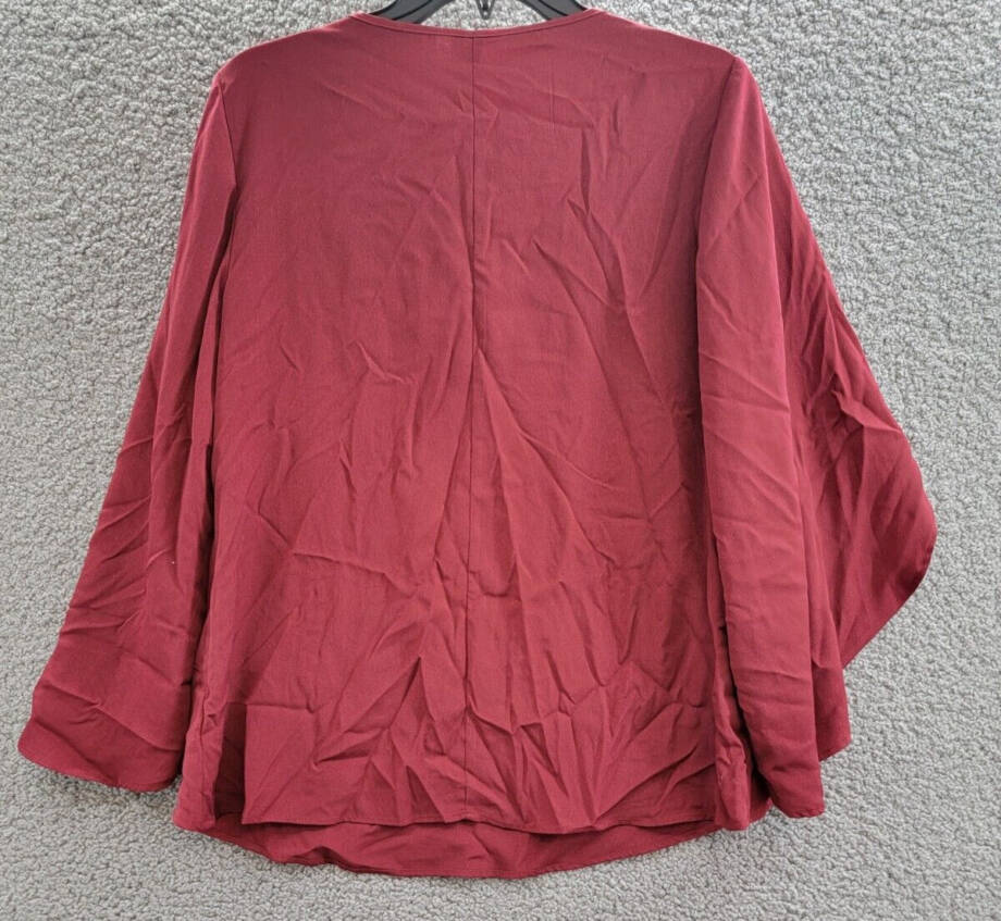NY Collection Keyhole Cape Blouse Women's S Pomegranate Scoop Neck Pullover L/S