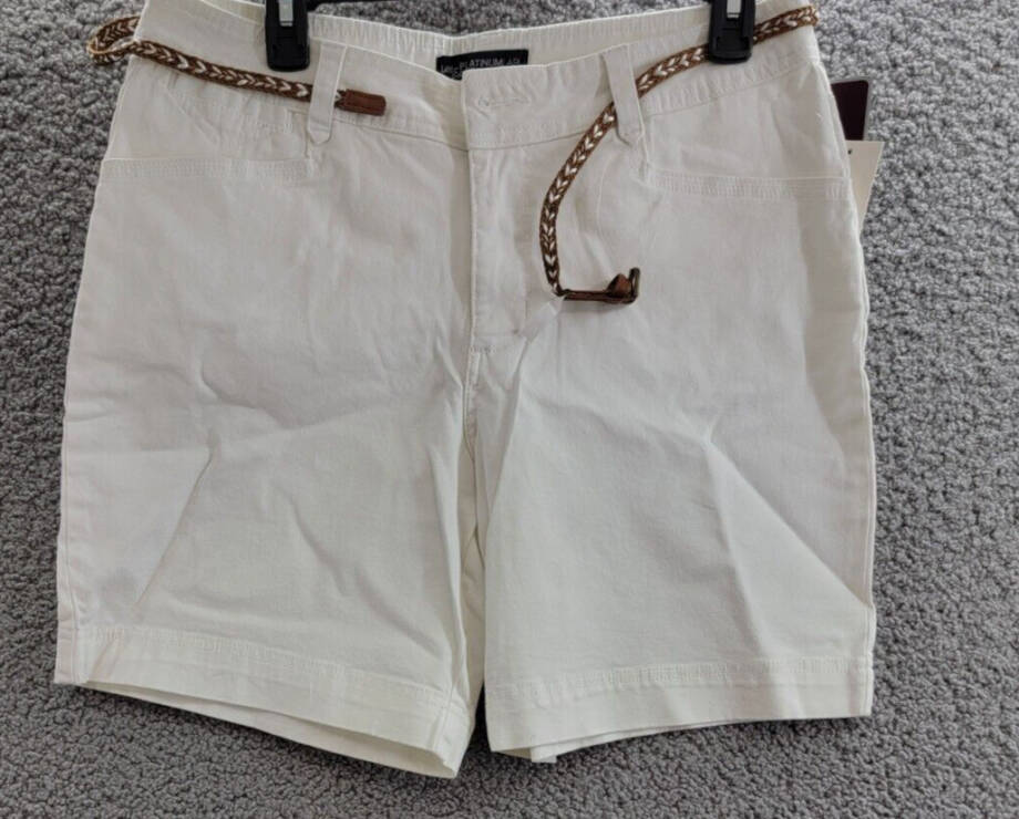 Lee Platinum Georgia Belted Shorts Women's 10 White Side Pockets Button Zip