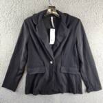 NY Collection Petite Long Sleeve Scuba Crepe Blazer Jacket Women's PL Black L/S