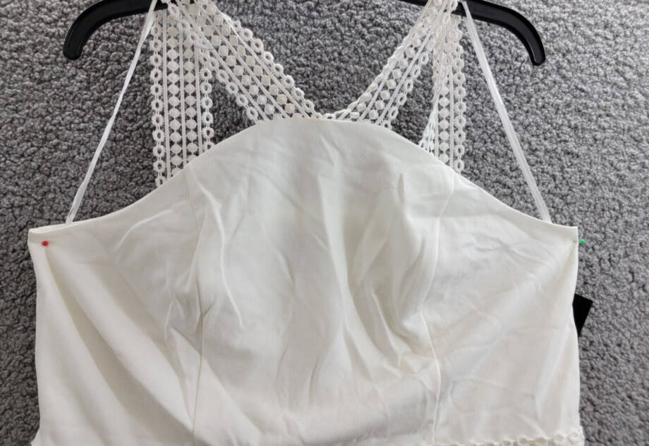 Thalia Sodi Eyelet-Trim Peplum Top Women's L Bright White Solid Halter Pullover