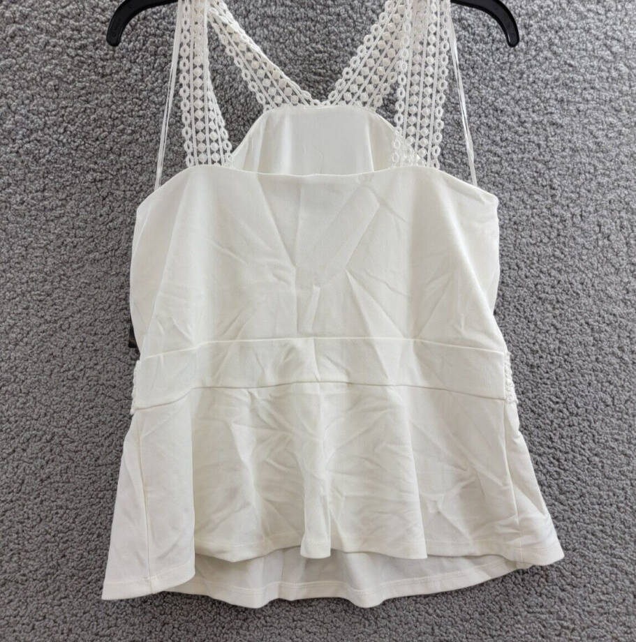 Thalia Sodi Eyelet-Trim Peplum Top Women's L Bright White Solid Halter Pullover