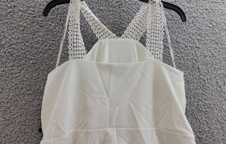 Thalia Sodi Eyelet-Trim Peplum Top Women's L Bright White Solid Halter Pullover