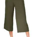 NY Collection Pull-On Culottes Pants Women's L Olive Wide Leg Elastic Waist