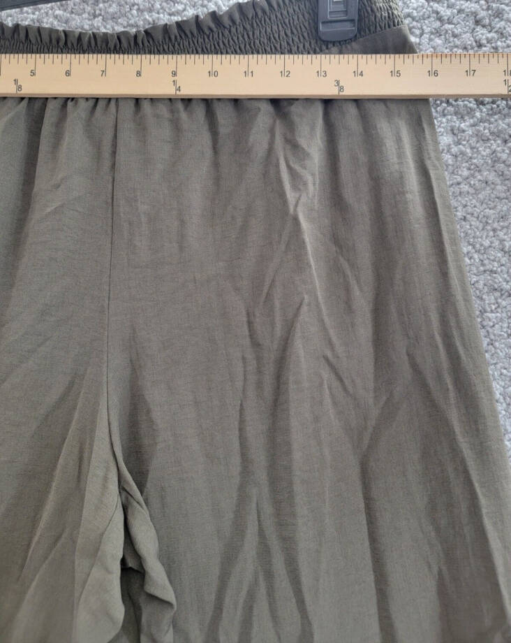 NY Collection Pull-On Culottes Pants Women's L Olive Wide Leg Elastic Waist
