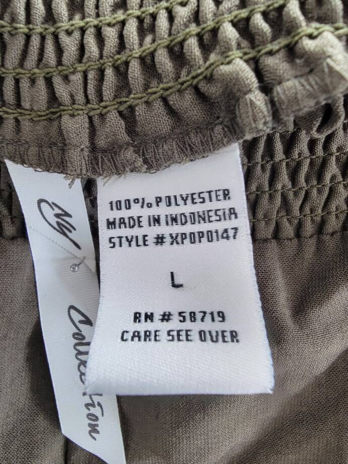 NY Collection Pull-On Culottes Pants Women's L Olive Wide Leg Elastic Waist