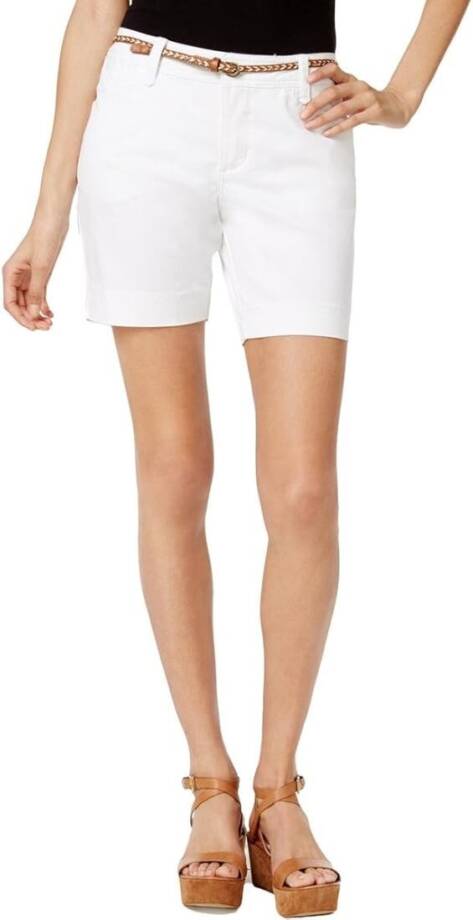 Lee Platinum Petite Georgia Belted Shorts Women's 10P White Pockets Button Zip