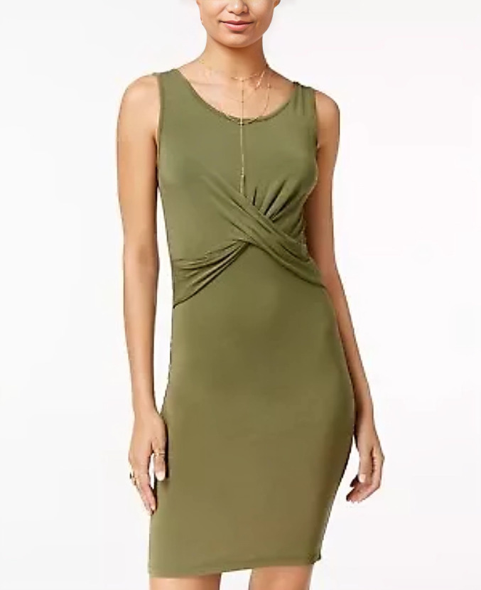 SHIFT Twist-Front Bodycon Juniors' XL Olive Green Scoop Neck Sleeveless Pullover
