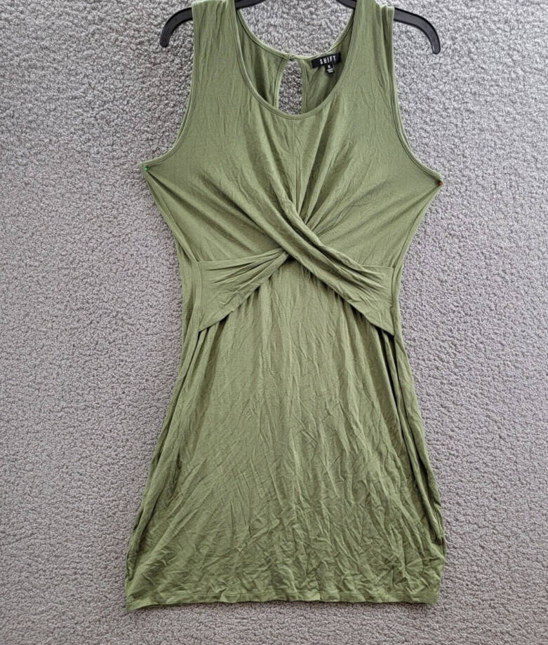 SHIFT Twist-Front Bodycon Juniors' XL Olive Green Scoop Neck Sleeveless Pullover