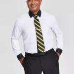 Tayion Collection Slim-Fit Solid Dress Shirt Mens XL (17-17.5) 36/37 Black/White
