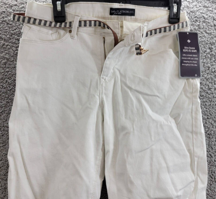 Lee Platinum Label Mid Rise Flat Front Skimmers Women's 8M White Pockets Zip
