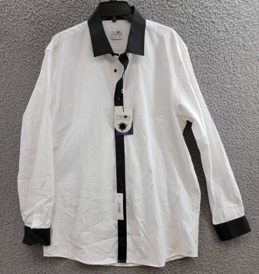 Tayion Collection Slim-Fit Solid Dress Shirt Mens XL (17-17.5) 36/37 Black/White
