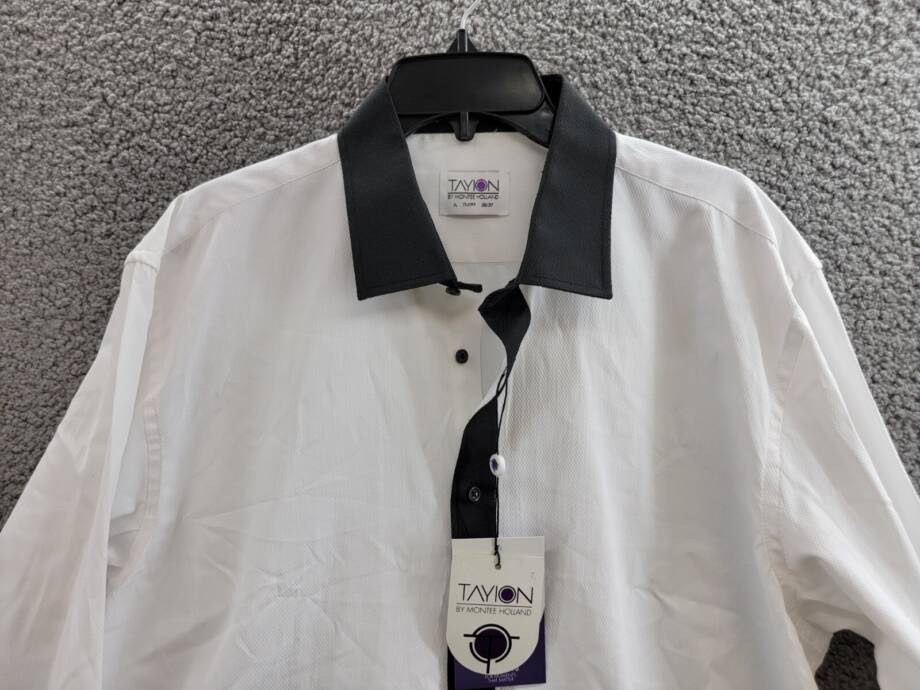 Tayion Collection Slim-Fit Solid Dress Shirt Mens XL (17-17.5) 36/37 Black/White