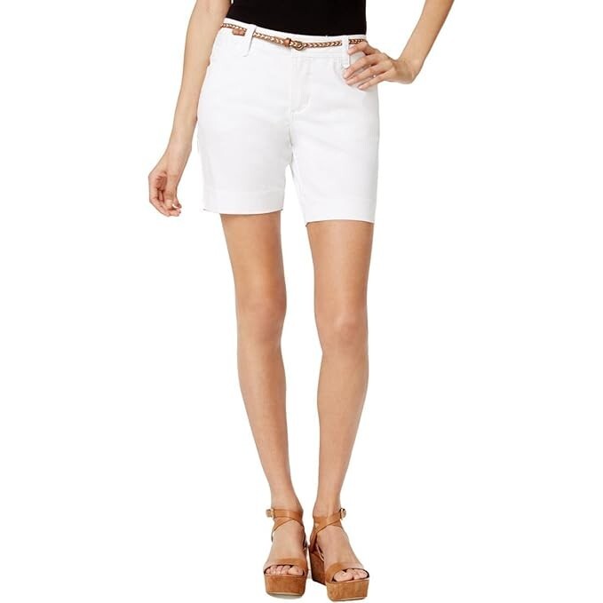 Lee Platinum Label Petite Georgia Belted Shorts Women's 12P White Zip & Button