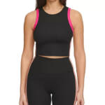 Calvin Klein Contrast-Trim Cropped Top Womens XL Black Multi Pullover Sleeveless