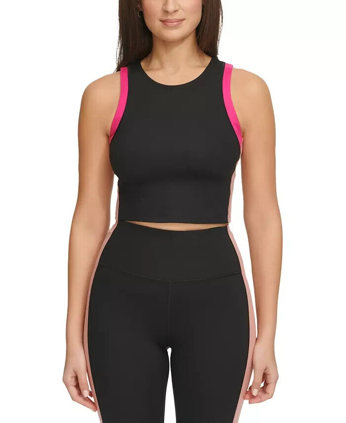 Calvin Klein Contrast-Trim Cropped Top Womens XL Black Multi Pullover Sleeveless