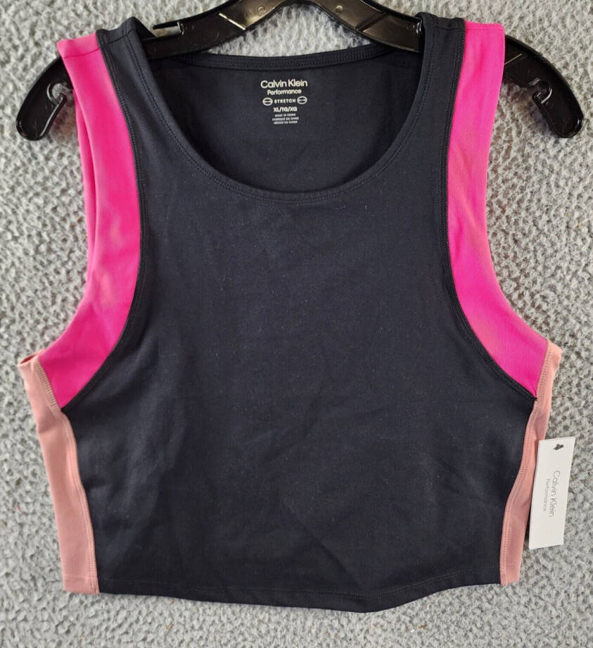 Calvin Klein Contrast-Trim Cropped Top Womens XL Black Multi Pullover Sleeveless